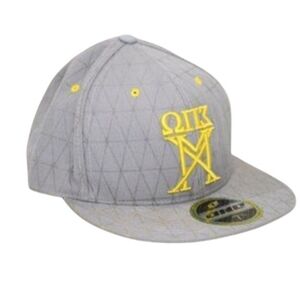 One Industries Omega Pi Sigma Hat Gray Yellow 7 3/8 Flat Rim Fraternity Greek
